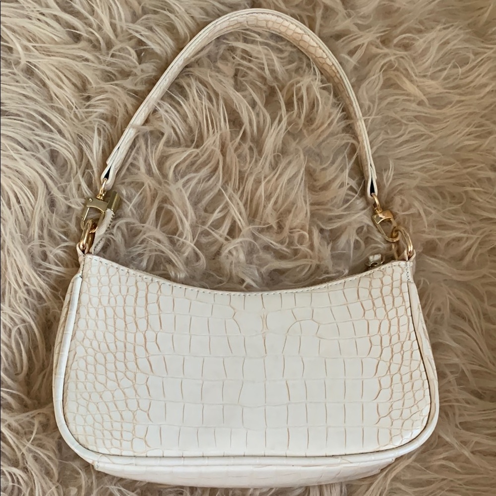 Faux Croc Embossed Cream/Beige Color Satchel Handbag
